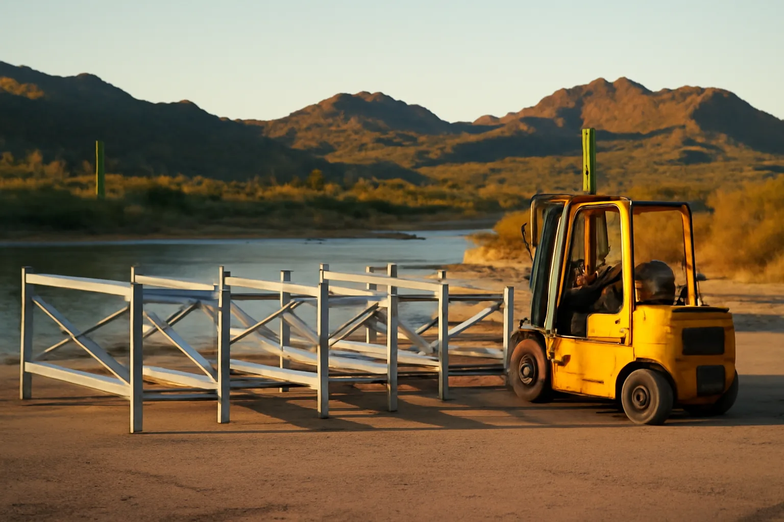 Empty dry stack marina racks at an Arizona desert reservoir